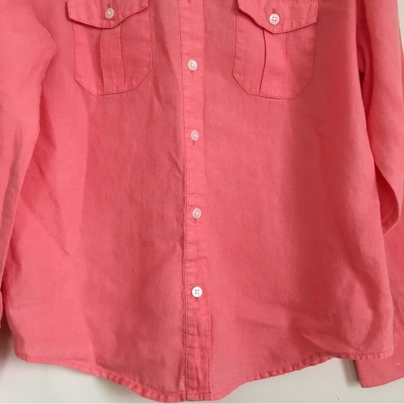 Talbots Linen Orange Button Up Long Sleeves Causal Relaxed Fit Shirt - Picture 4 of 14